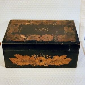 Antique Brown With Gold Hand-Painted Design Document Storage Box